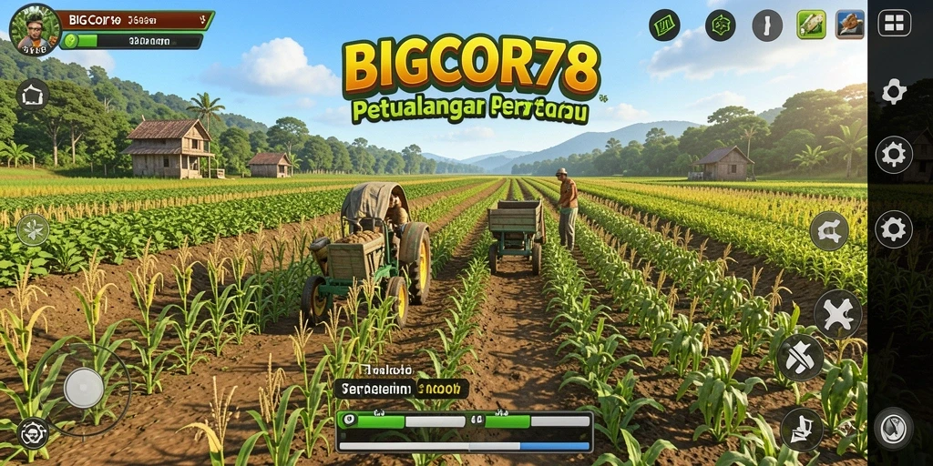 Tampilan gameplay BIGCOR78 yang menunjukkan pertanian aktif.
