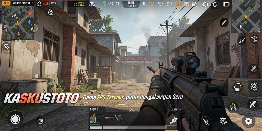 Screenshot gameplay KASKUSTOTO memperlihatkan aksi tembak-menembak yang seru.