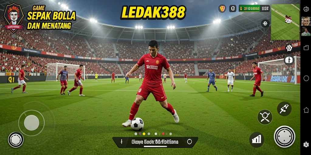 Tampilan gameplay menegangkan dalam LEDAK388 dengan aksi sepak bola yang dinamis.