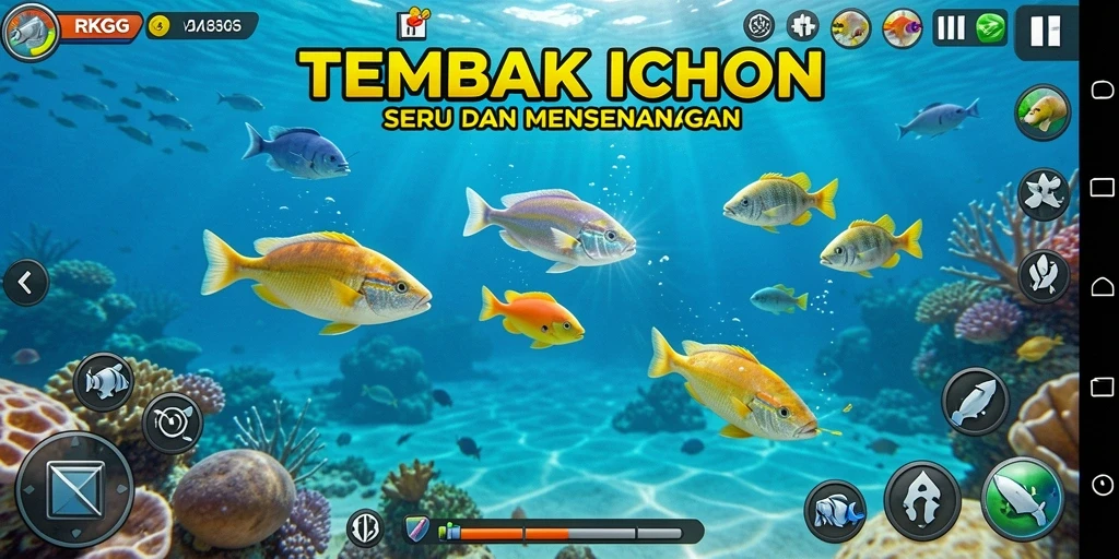Tampilan gameplay RKGG yang penuh aksi saat menembak ikan.
