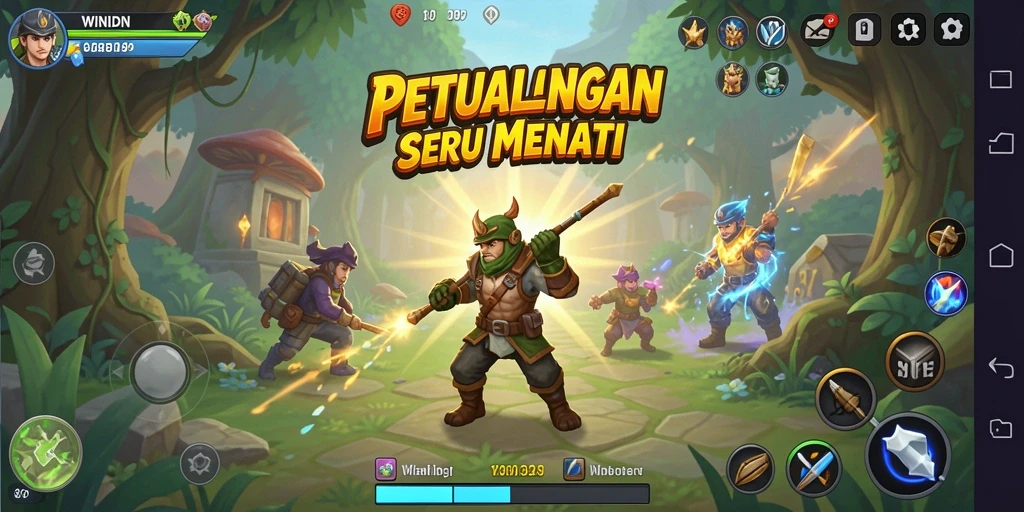 Tangkapan layar gameplay <strong>WINIDN</strong> menunjukkan aksi petualangan yang seru.